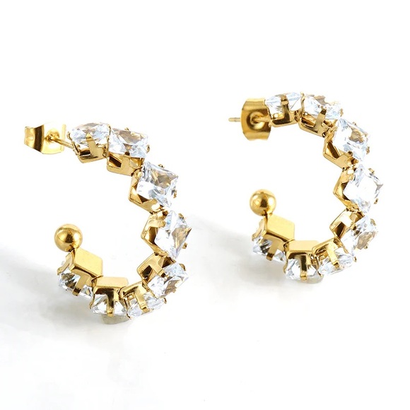 18K Gold Plated Hoop Earrings*Diamond Swarovski Crystal White Zircon CZ*ZX - Picture 1 of 2